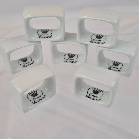 Crown Baccara Napkin Rings Modern Rectangle Porcelain Glossy Finish Set of 7 - Picture 1 of 13